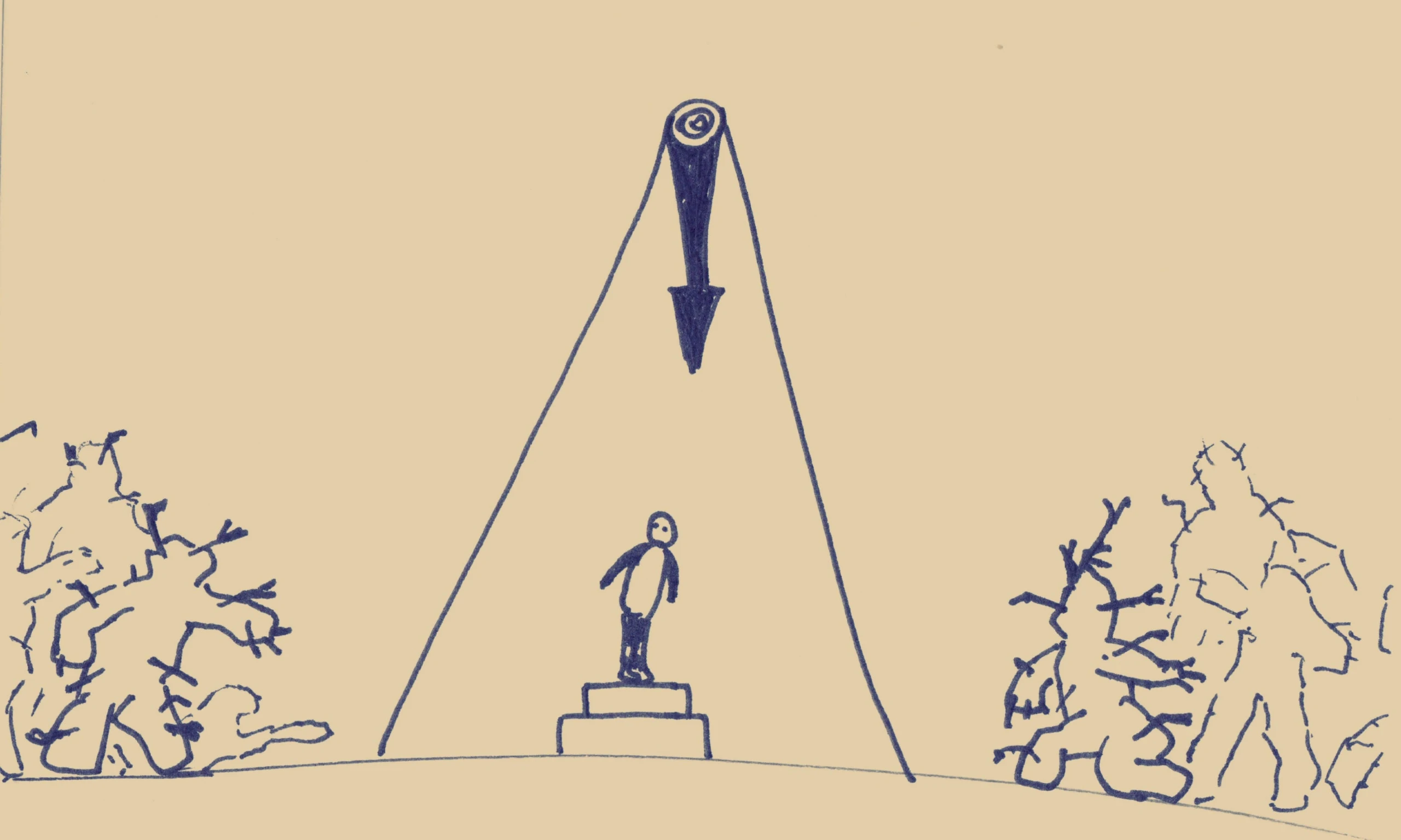 the main character standing in the center of the Forest Square, a drawing 